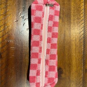 Pink Checkered Knit Pencil Case